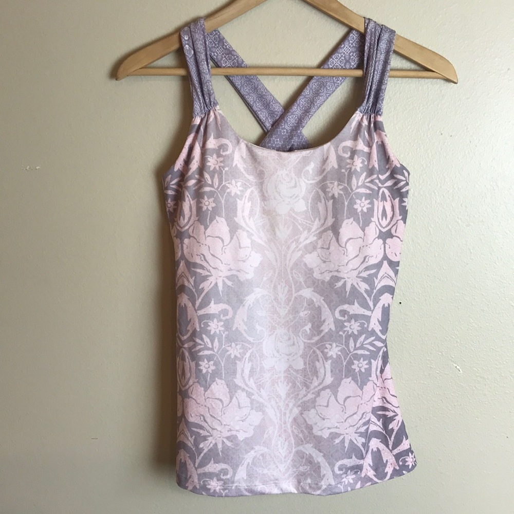 Prana Phoebe Pink Print Tank Top Built-in Bra M